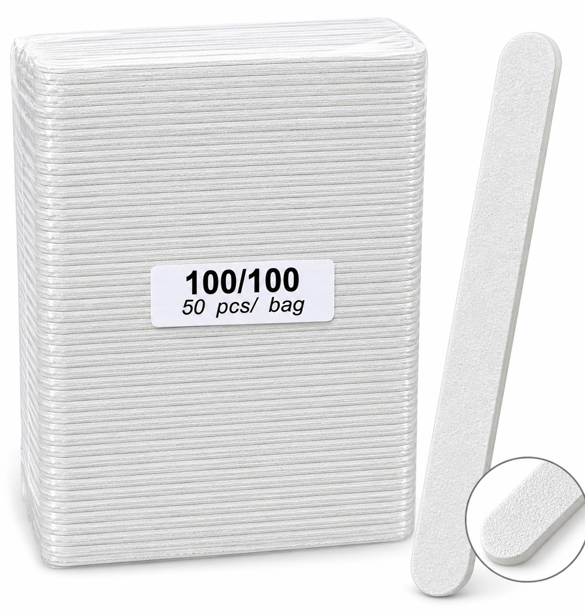 Medina - Professional White Nail File 100/100 Grit – Double-Sided Acrylic & Gel Nail File – # 9962-10