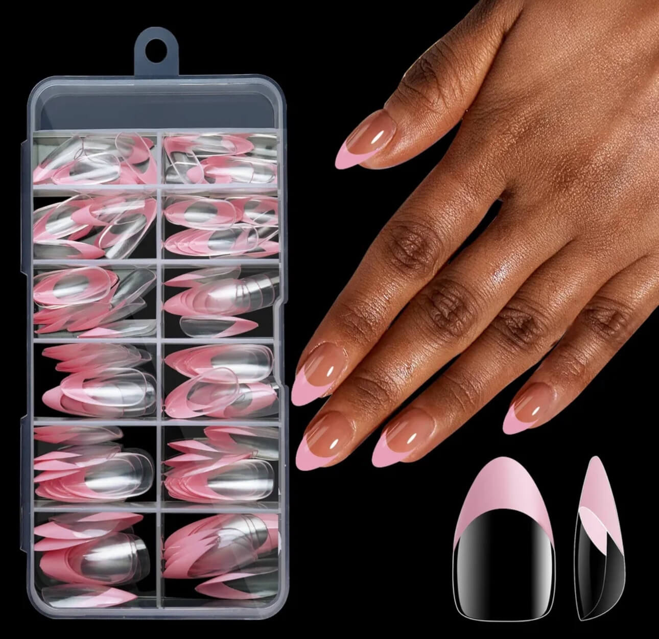 Nail Tip Press on Pink French Almond #