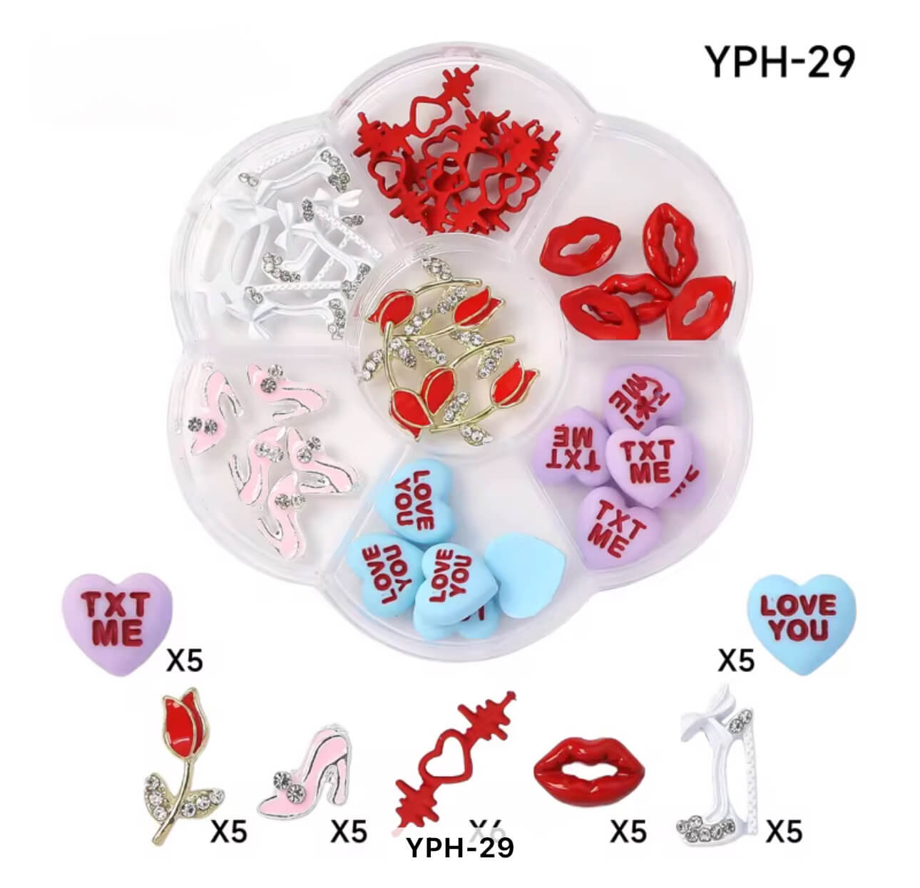 Nail Charm Valentine 3D Hearts 7Grits/Box