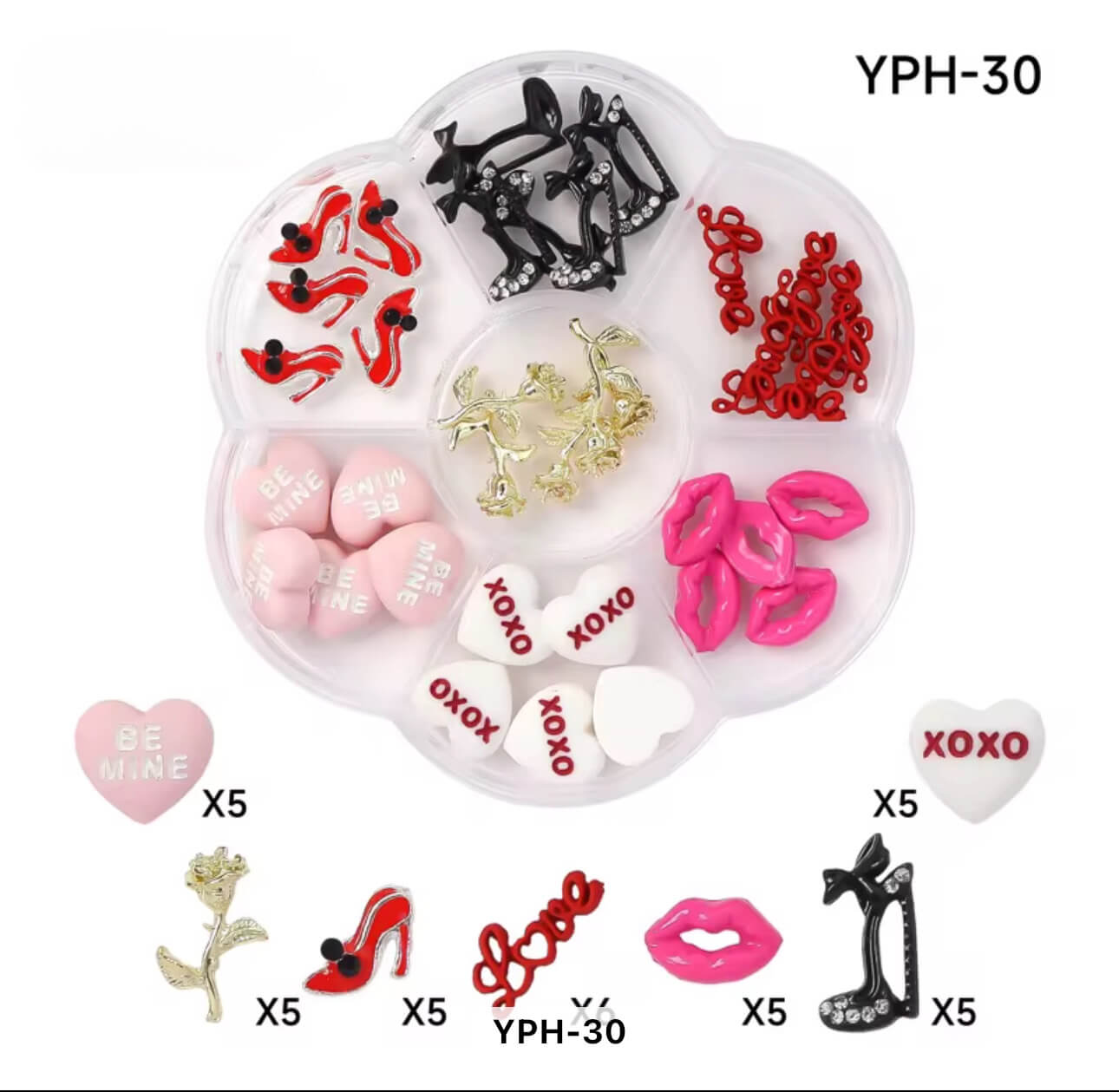 Nail Charm Valentine 3D Hearts 7Grits/Box