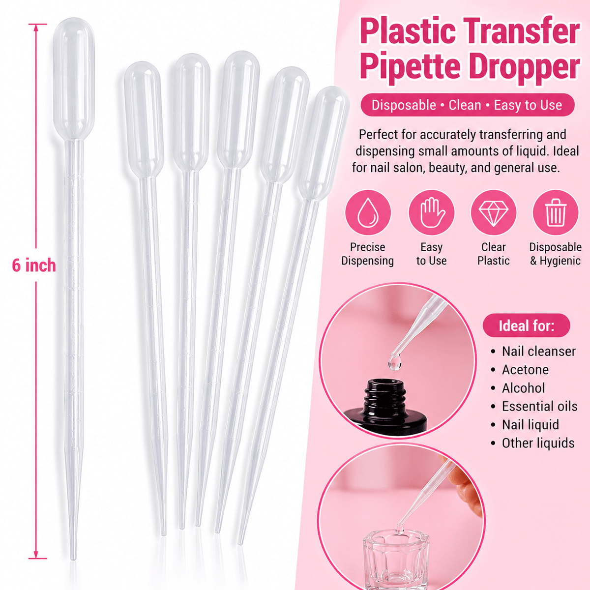 Clear Plastic Transfer Pipette Dropper – Disposable Liquid Dropper for Nail Salon & Beauty Use #7994