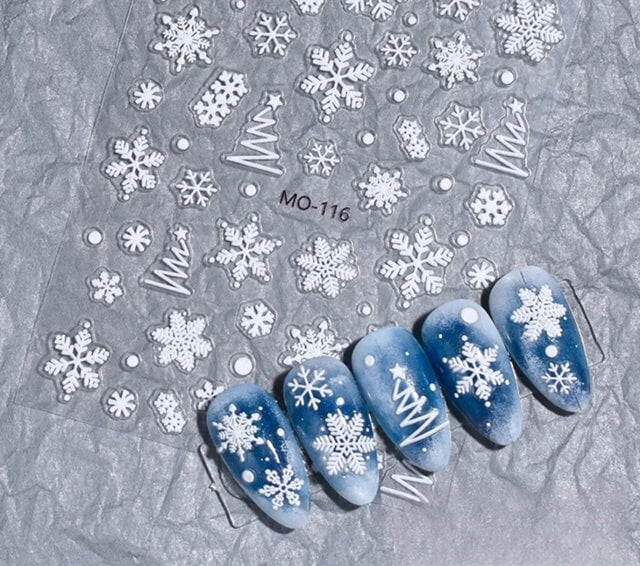 Nail Sticker 5D Christmas Tree and White Snowflake MO116 - Premier Nail Supply