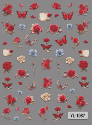 Nail Sticker Red Rose 5D #YL1087