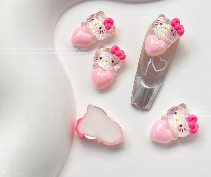Nail Charm Hello Kitty with Pink Heart 2pcs/Bag - Premier Nail Supply