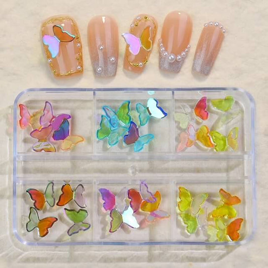 3D Aurora Mix Color Butterfly Nail Charms 24 pcs/Bag - Premier Nail Supply