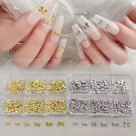 Nail Charm Gold Bow, Silver Metal 6Grits/Box