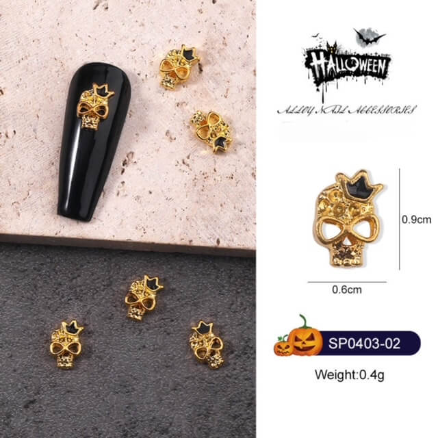 Nail Charm Halloween Skull Gold 10pcs/Bag - Premier Nail Supply
