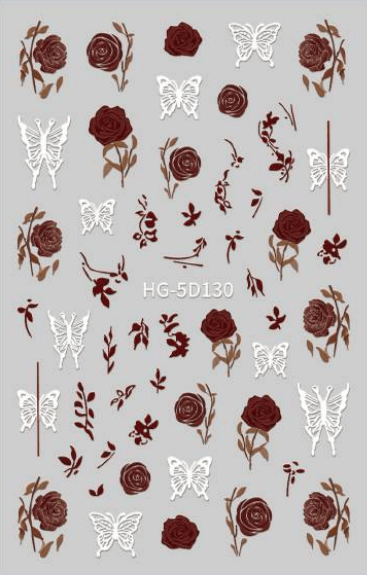 Nail Sticker Red Rose and White Bufferfly #HG5D130