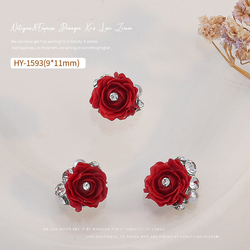 Nail Charm Red Rose with Rhinestone 2pcs/Bag - HY1593 - Premier Nail Supply