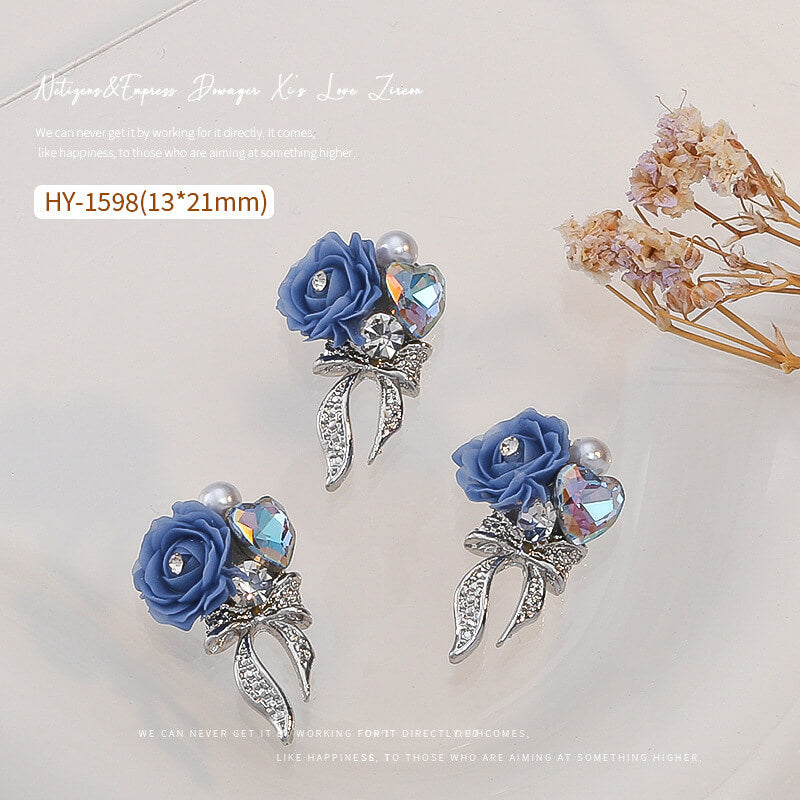 Nail Charm Blue Rose with Bow Rhinestone 2pcs/Bag -HY1598 - Premier Nail Supply