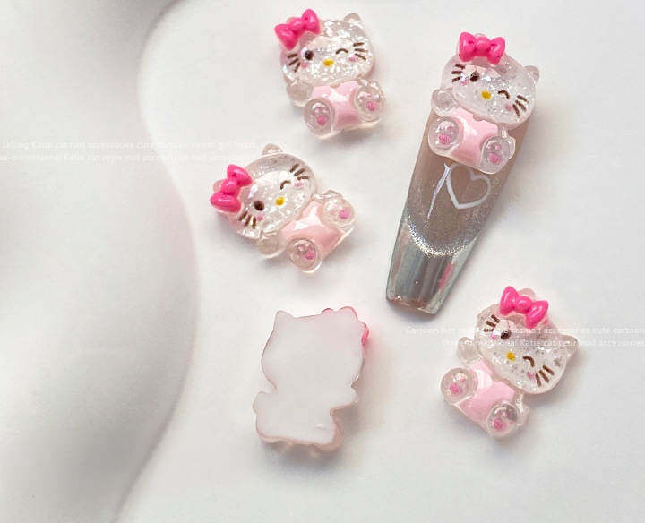 Nail Charm Pink Hello Kitty With Heart 2pcs/bag - Premier Nail Supply
