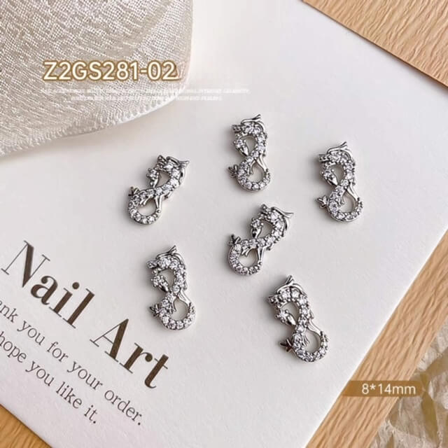 Nail Charm Silver Dragon Rhinestone 5pcs/bag - Premier Nail Supply