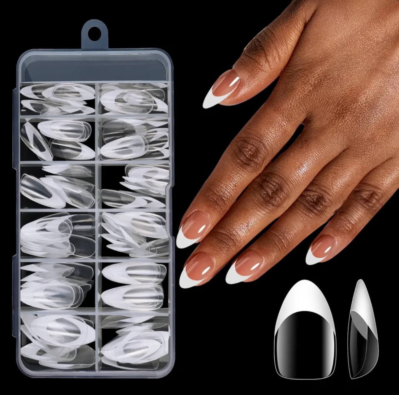 Nail Tip Press on White French Almond