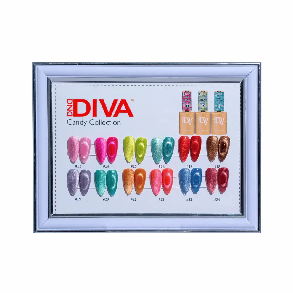 DND-DIVA Framed Color Chart — 9D Cat Eye Candy #13 to #24