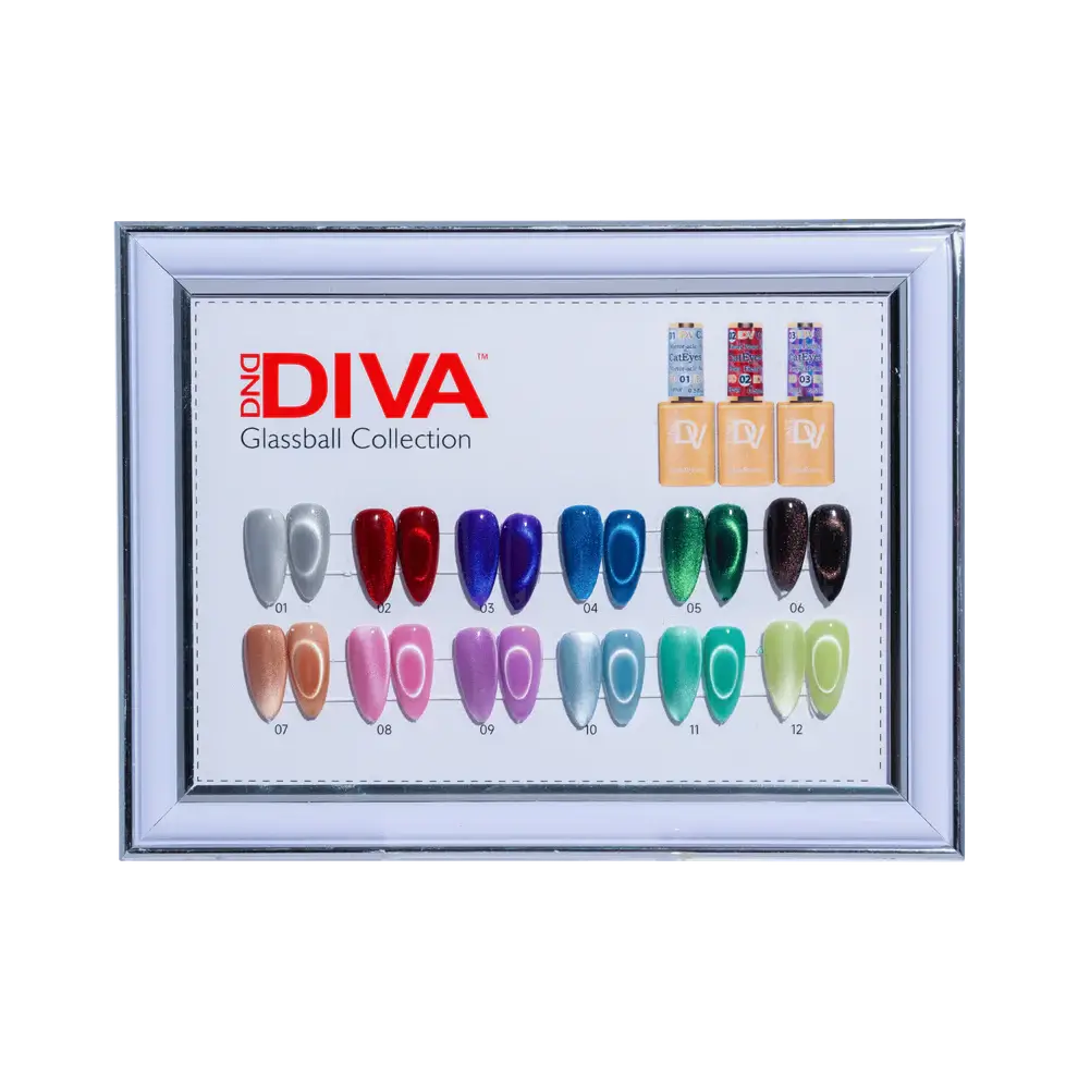 DND-DIVA Framed Color Chart — 9D Cat Eye Glassball #1 to #12