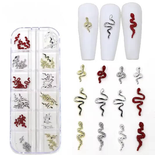 Nail Charm 3D Snake with Multiple Color 60pcs/Box
