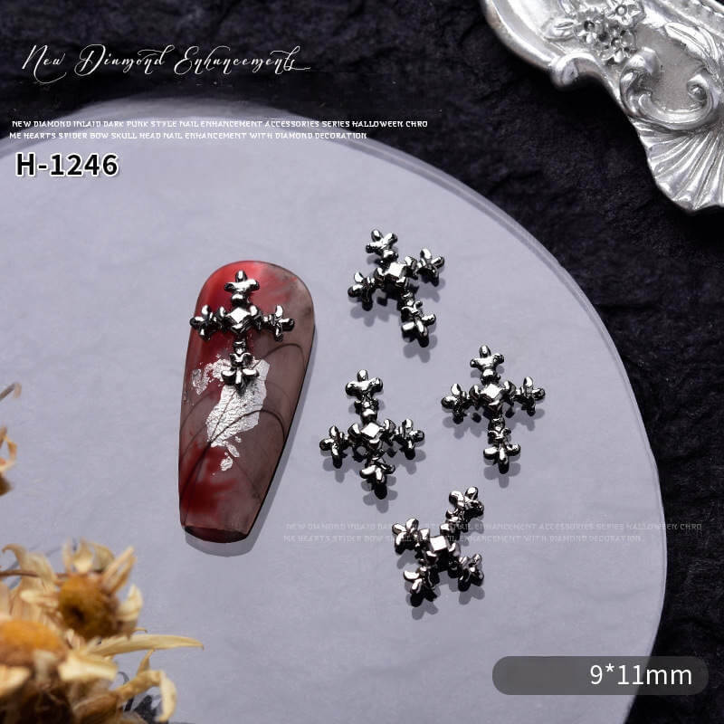 Nail Charm Halloween Silver Black Cross 10pcs/Bag - Premier Nail Supply