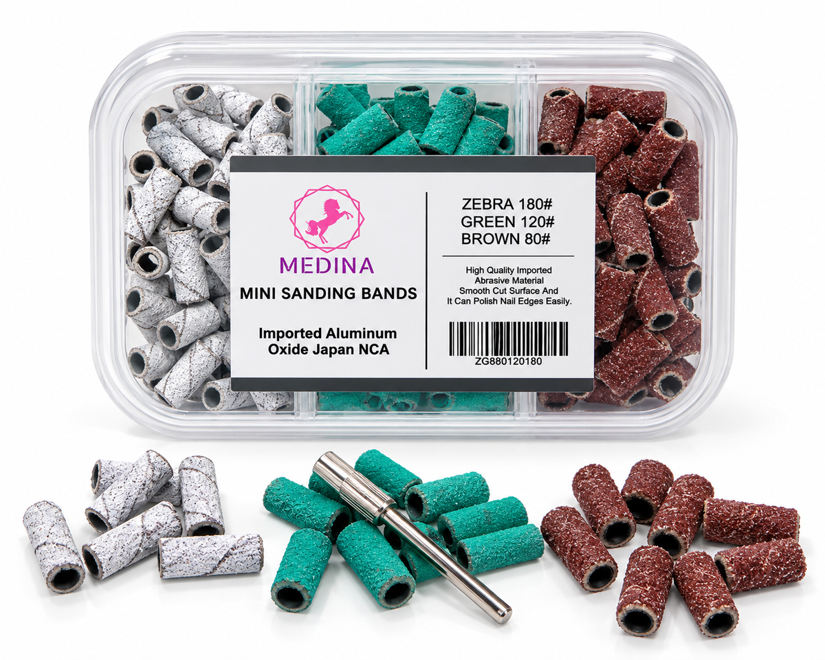 MEDINA Nail Drill Sanding Bands 3 Grit Set – 80/120/180 Grit E-File Sanding Bands with Mandrel Bit for Acrylic, Gel Nails & Manicure