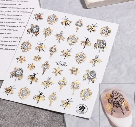 Nail Sticker Happy New Year Clock and Snowflake - Premier Nail Supply