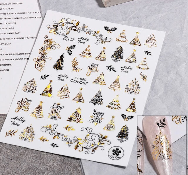 Nail Sticker Happy New Year and Christmas Tree - Premier Nail Supply