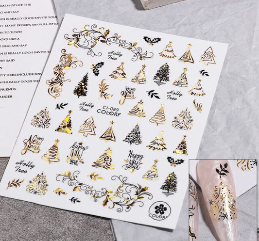 Nail Sticker Happy New Year and Christmas Tree - Premier Nail Supply
