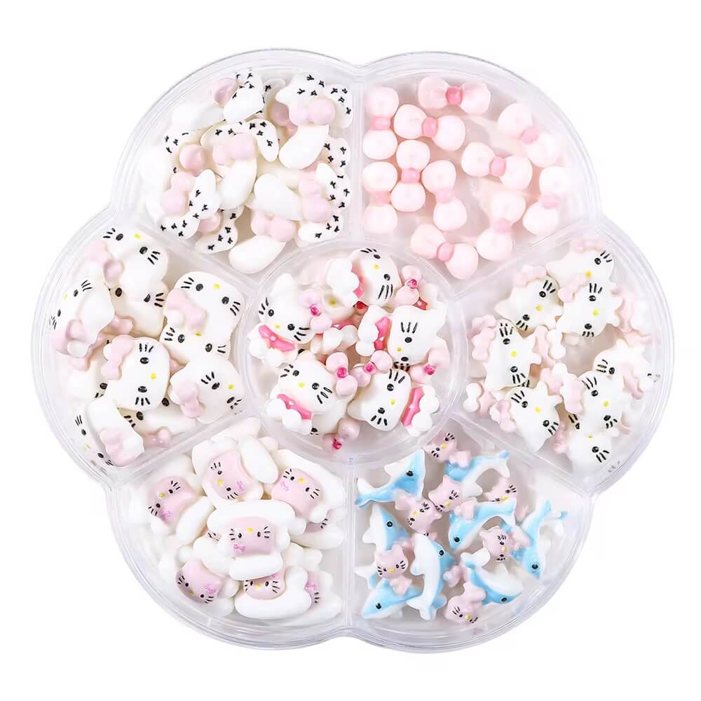 Nail Charm White and Pink with Mix Design