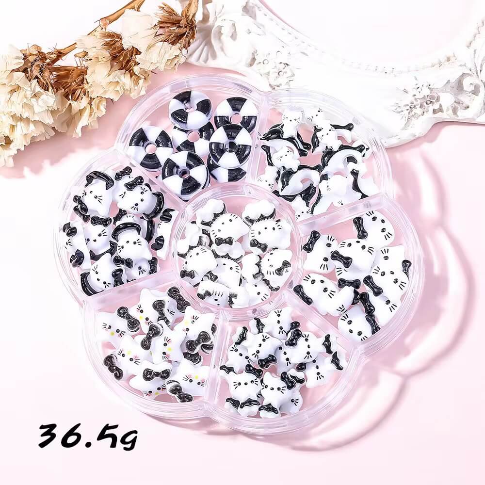 Nail Charm Black and White Hello Kitty Mix Design