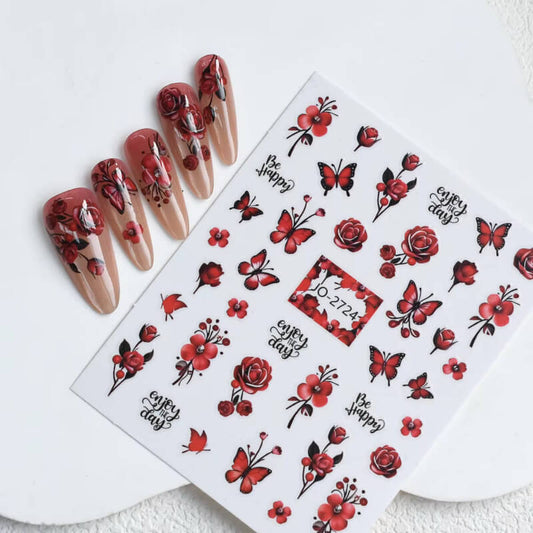 Nail Sticker Red Rose Butterfly #JO2724