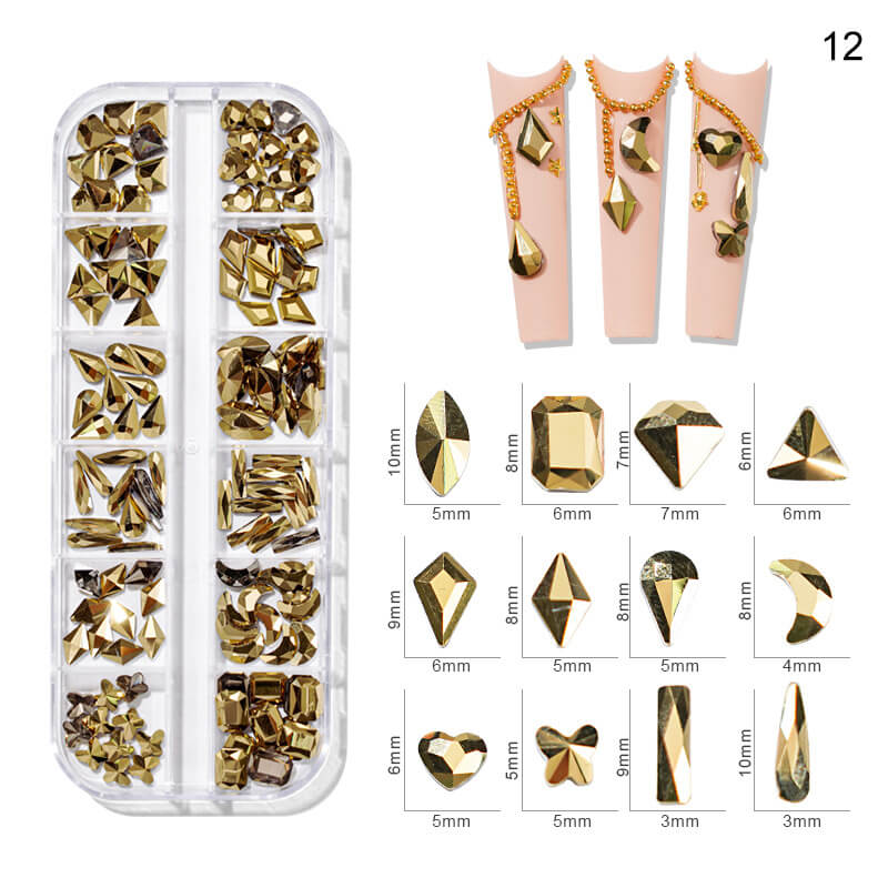 Crytal AB Gold Rhinestone Mix Shaped #12 - Premier Nail Supply