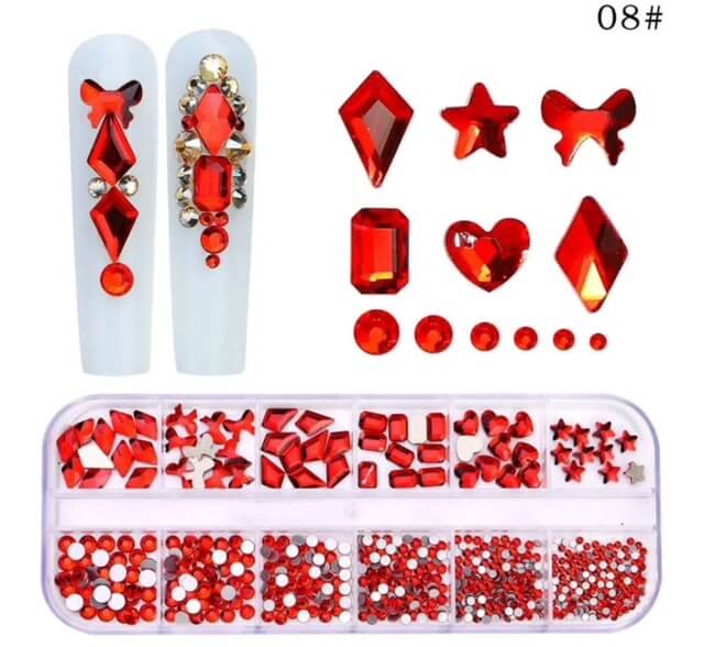 Nail Rhinestone Crytal AB Red Mix Shaped - Premier Nail Supply