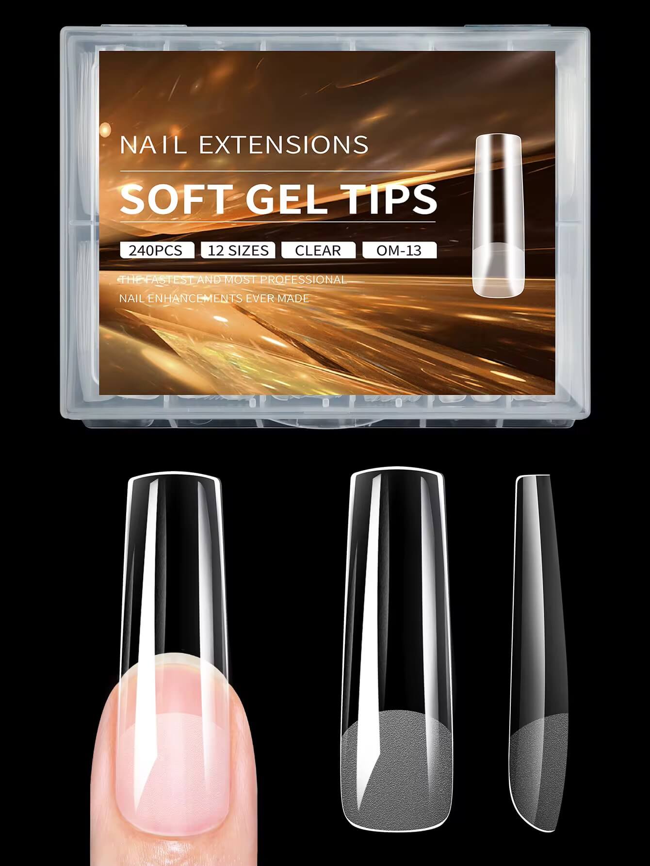 Nail Tip Press on Square XX Long Extensions Soft Gel 12Sizes 240pcs #OM13