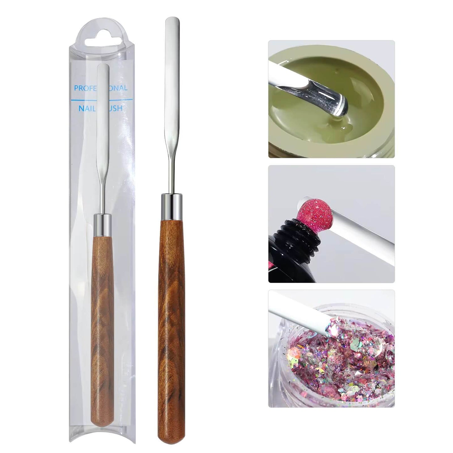 Stainless Steel Nail Tool Natural Wood Mixing Gel