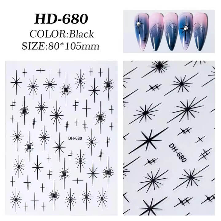 Nail Sticker Black Cross Star #HD680