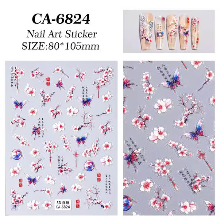 Nail Sticker 5D-Embossed Cherry Blossom with Butterfly 🦋 #5DCA6824