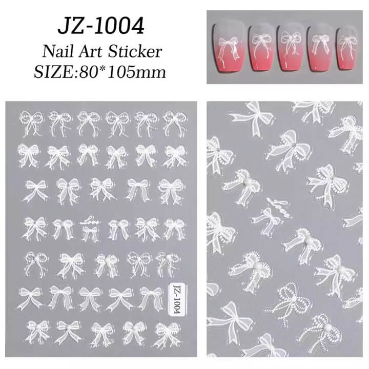 Nail Sticker White Bow with Peal #JZ1004