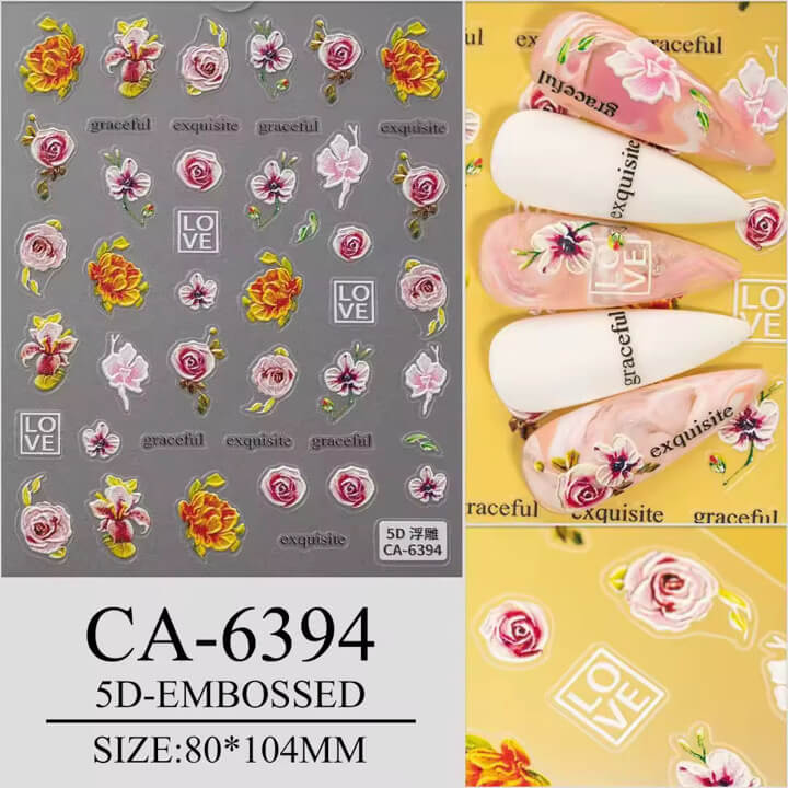 Nail Sticker 5D-Embossed Rose, Peony Flower #5DCA6394