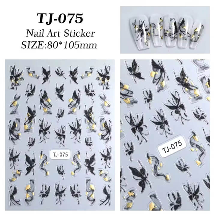 Nail Sticker Black Butterly with Gold #TJ075
