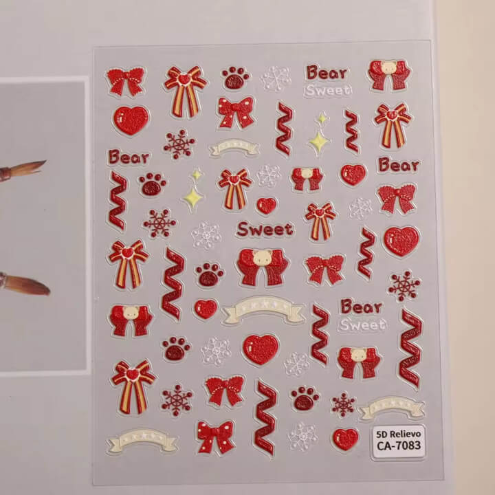 Nail Sticker 5D-Embossed Red Bow, Heart #5DCA7038