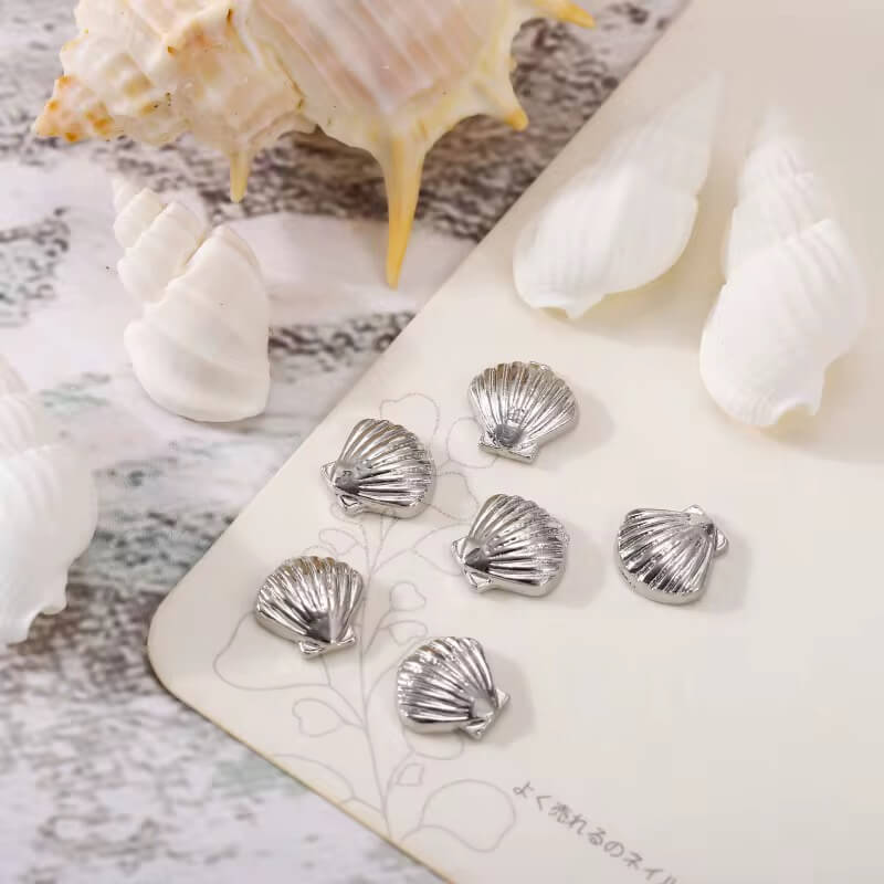 Nail Charm Silver Seashells 2pcs/Bag