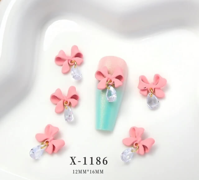 Nail Charm Bow with Diamond 2pcs/bag - Premier Nail Supply