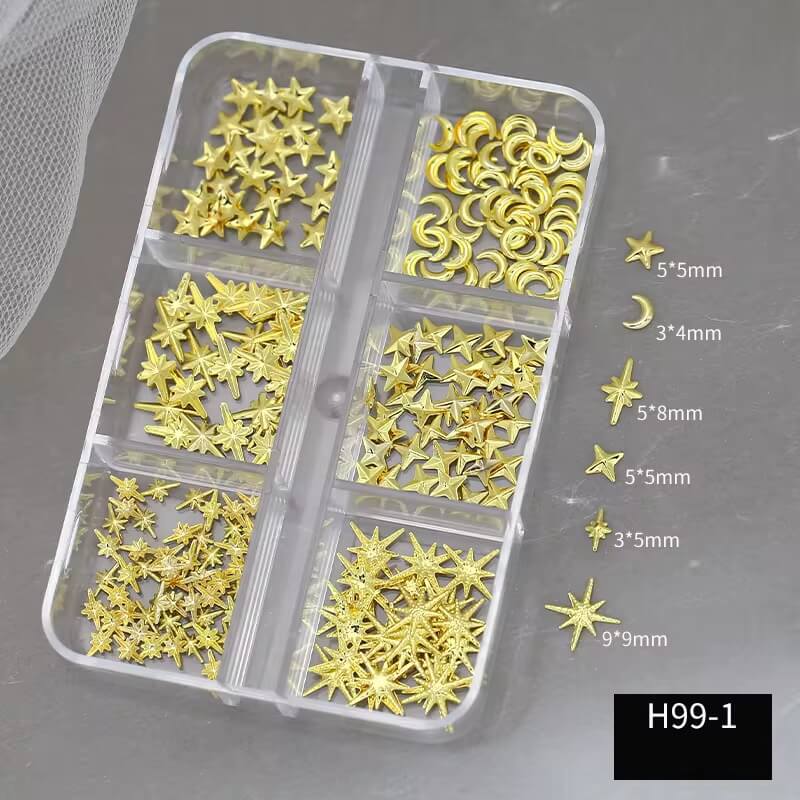 Nail Charm Cross Star, Moon Gold 6Grits/Box