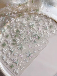 Nail Sticker White Flower, Green Butterfly #