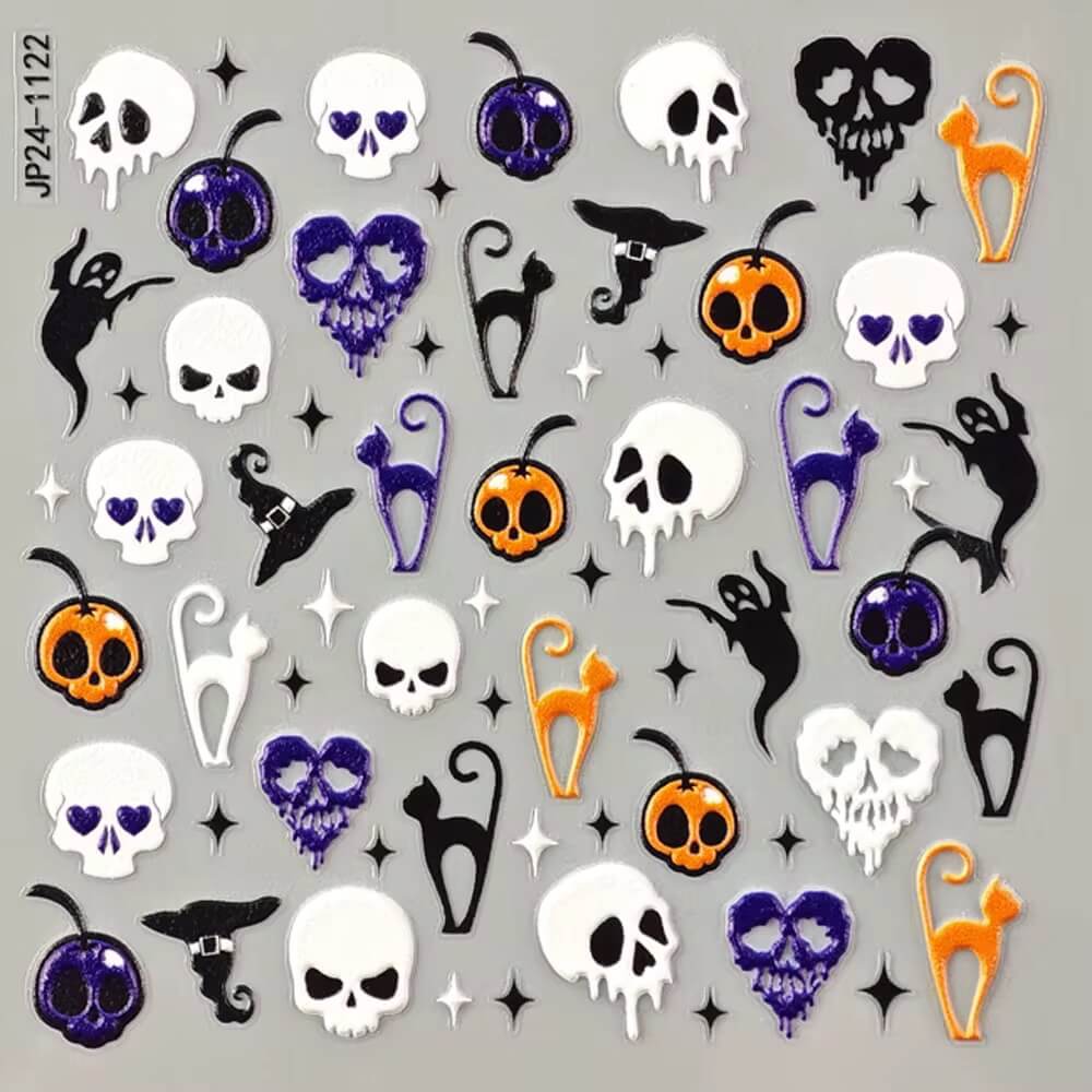 Nail Sticker Halloween Skull, Black Cat #JP241122