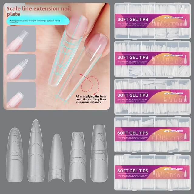 Nail Tip Extensions Extra Long Coffin with Auxiliary Positioning Line 240pcs - 12sizes