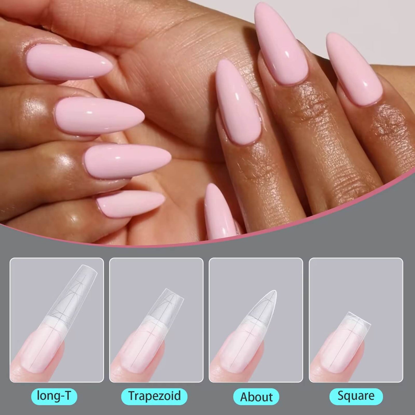 Nail Tip Extensions Extra Long Coffin with Auxiliary Positioning Line 240pcs - 12sizes