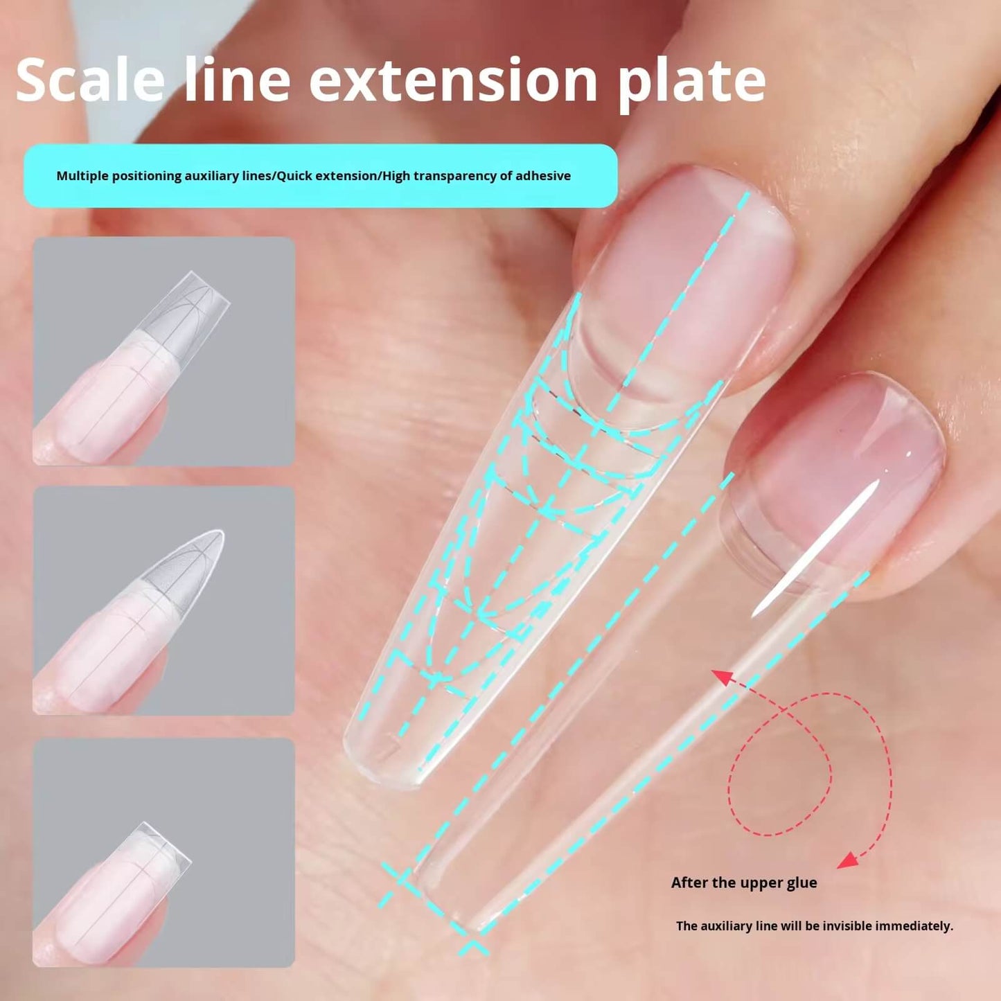 Nail Tip Extensions Extra Long Coffin with Auxiliary Positioning Line 240pcs - 12sizes