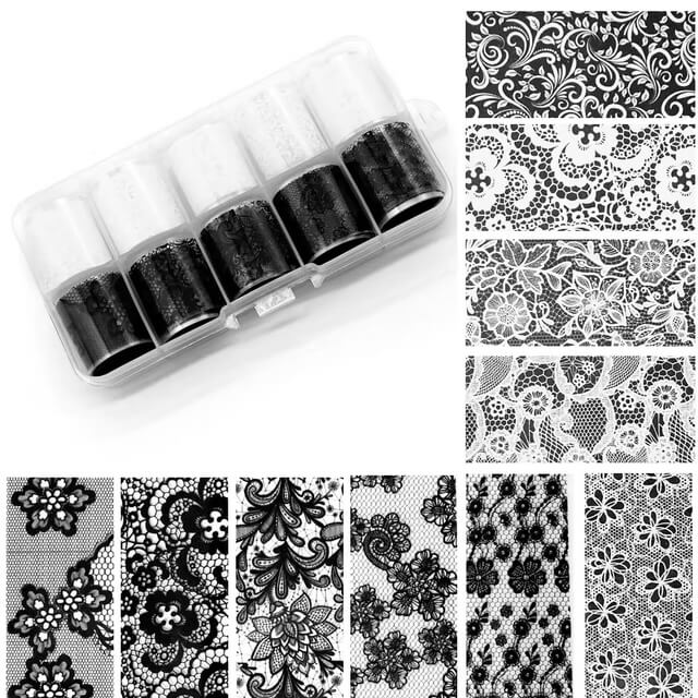 Nail Art Transfer Foil Lace Black and White 10roll/box #1470-4