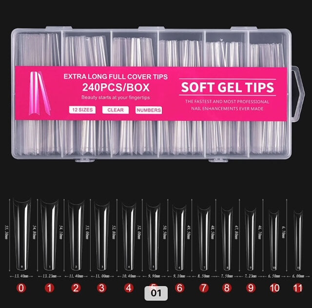 Extension Nail Tip Coffin Xtra Long 240pcs/Box - Premier Nail Supply