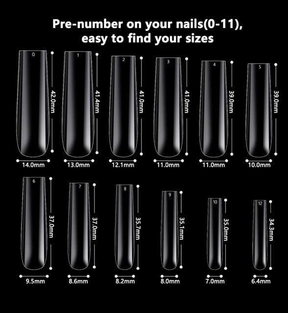 Sofi Art - Clear Square 2x Long Gel Nail Tip 240 pcs/size 0-11 - Premier Nail Supply