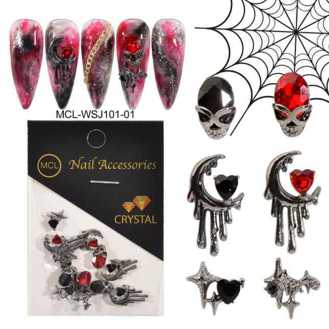 Nail Charm Halloween Black Heart - Moon Rhinestone 12pcs/Pack - Premier Nail Supply